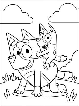Bandit and Bluey Playing para colorir Desenho de Bandit and Bluey Playing para colorir e imprimir grátis