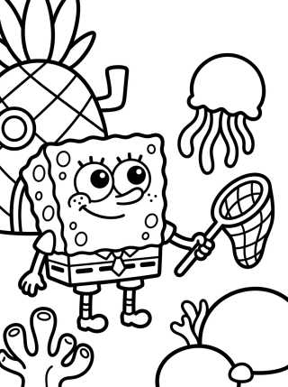 SpongeBob Jellyfishing para colorir Desenho de SpongeBob Jellyfishing para colorir e imprimir grátis
