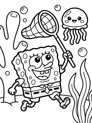 SpongeBob Jellyfishing para colorir Desenho de SpongeBob Jellyfishing para colorir e imprimir grátis
