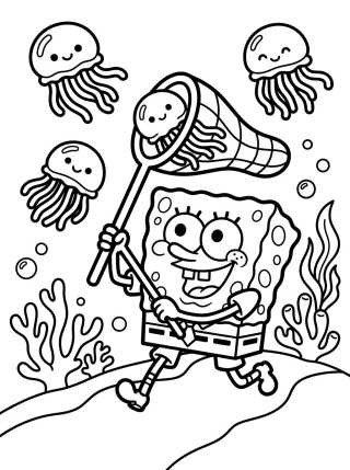SpongeBob Jellyfishing para colorir Desenho de SpongeBob Jellyfishing para colorir e imprimir grátis