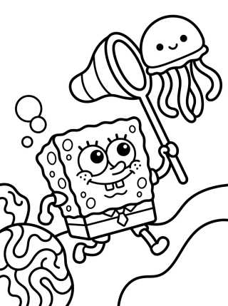 SpongeBob Jellyfishing para colorir Desenho de SpongeBob Jellyfishing para colorir e imprimir grátis
