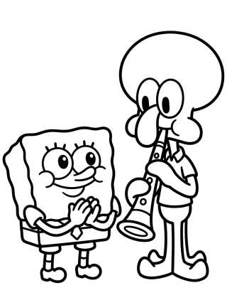 SpongeBob and Squidward Playing Clarinet para colorir Desenho de SpongeBob and Squidward Playing Clarinet para colorir e imprimir grátis