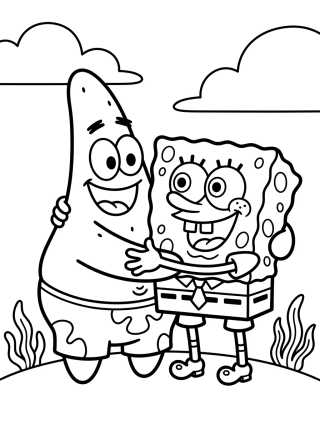 SpongeBob and Patrick Hugging para colorir Desenho de SpongeBob and Patrick Hugging para colorir e imprimir grátis