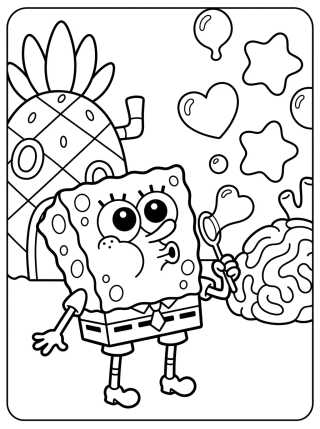 SpongeBob Blowing Bubbles para colorir Desenho de SpongeBob Blowing Bubbles para colorir e imprimir grátis