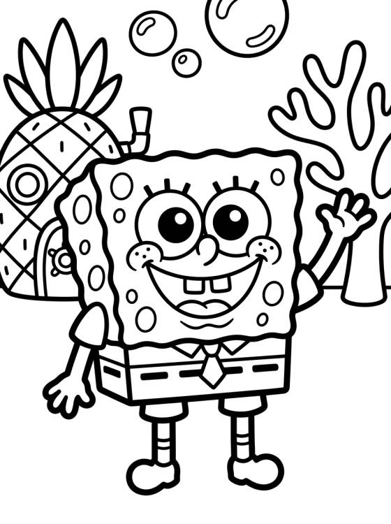 Happy Waving SpongeBob para colorir Desenho de Happy Waving SpongeBob para colorir e imprimir grátis