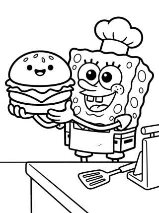 SpongeBob Making Krabby Patties para colorir Desenho de SpongeBob Making Krabby Patties para colorir e imprimir grátis