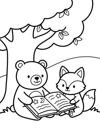 Bobbie and the Little Fox Reading a Book para colorir Desenho de Bobbie and the Little Fox Reading a Book para colorir e imprimir grátis