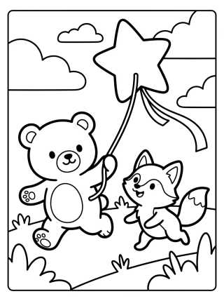 Bobbie and Fox Flying a Kite para colorir Desenho de Bobbie and Fox Flying a Kite para colorir e imprimir grátis