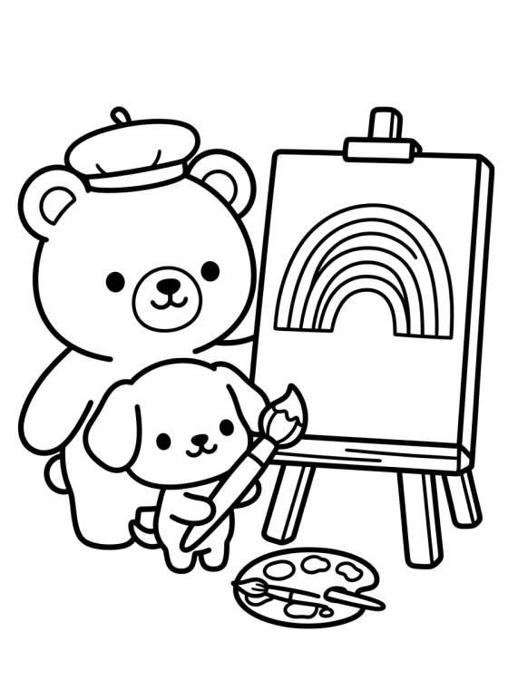 Bobbie and Puppy Painting Together para colorir Desenho de Bobbie and Puppy Painting Together para colorir e imprimir grátis
