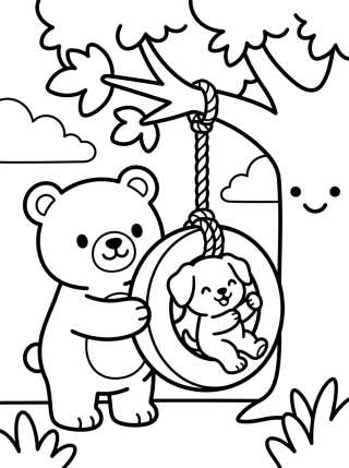 Bobbie and the Puppy on the Swing para colorir Desenho de Bobbie and the Puppy on the Swing para colorir e imprimir grátis