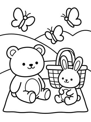 Bobbie and Bunny Picnic para colorir Desenho de Bobbie and Bunny Picnic para colorir e imprimir grátis