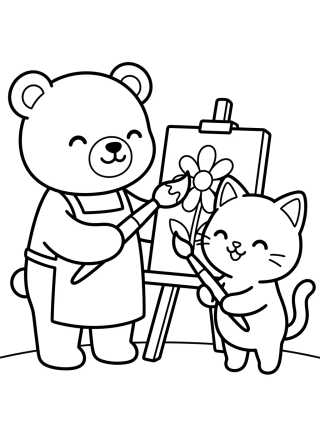 Bobbie and the Kitten Painting para colorir Desenho de Bobbie and the Kitten Painting para colorir e imprimir grátis