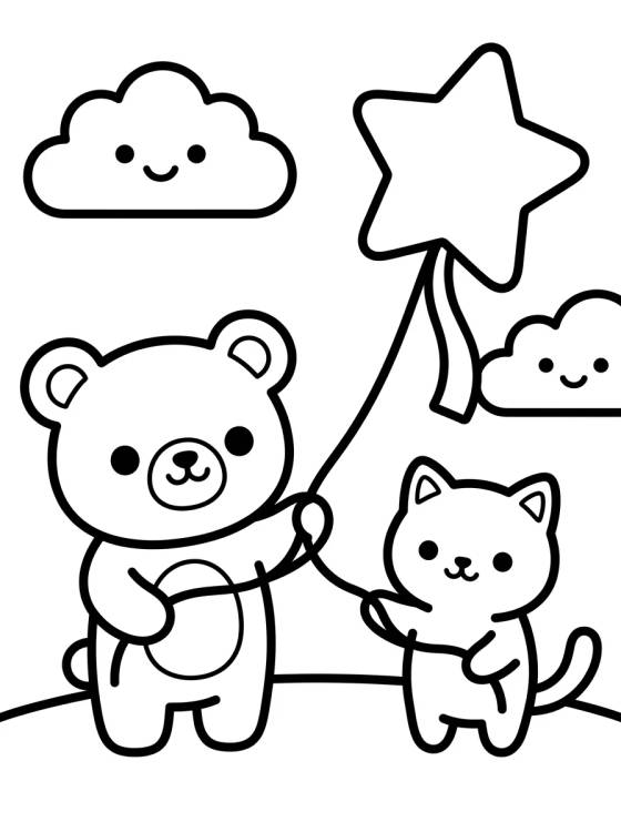 Bobbie and Kitty Flying a Kite para colorir Desenho de Bobbie and Kitty Flying a Kite para colorir e imprimir grátis