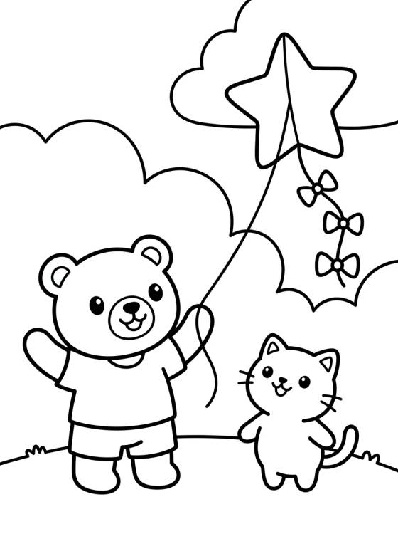 Bobbie and Kitty Flying a Kite para colorir Desenho de Bobbie and Kitty Flying a Kite para colorir e imprimir grátis