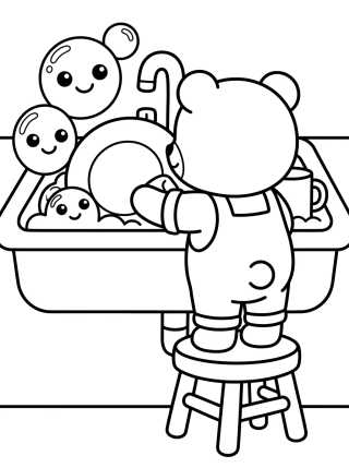 Bobbie Washing Dishes para colorir Desenho de Bobbie Washing Dishes para colorir e imprimir grátis