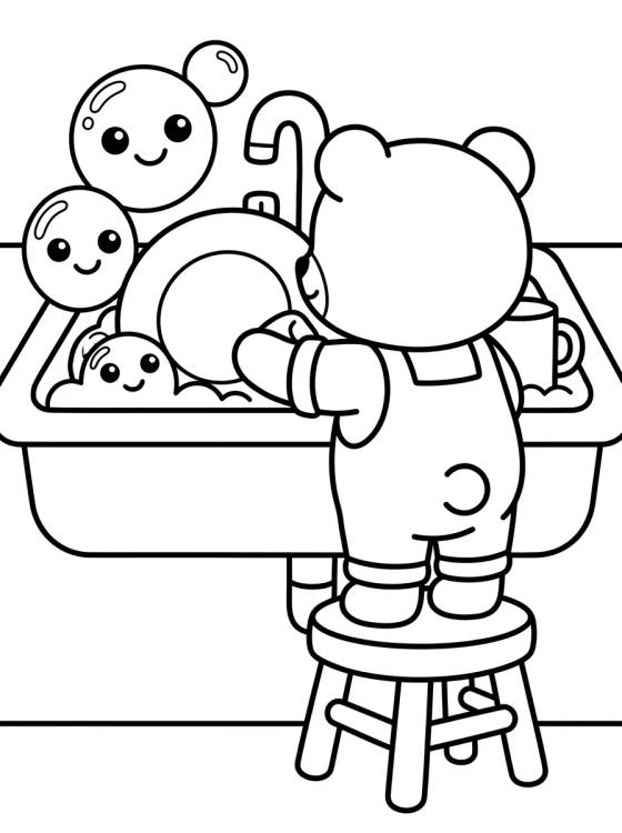 Bobbie Washing Dishes para colorir Desenho de Bobbie Washing Dishes para colorir e imprimir grátis