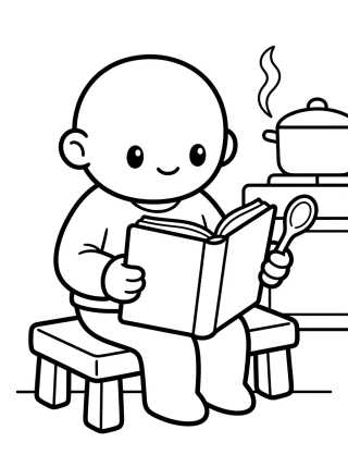 Bobbie Reading a Cookbook para colorir Desenho de Bobbie Reading a Cookbook para colorir e imprimir grátis