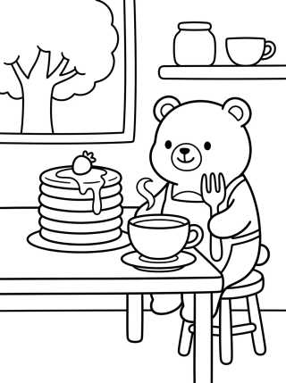 Bobbie Having Tea and Pancakes para colorir Desenho de Bobbie Having Tea and Pancakes para colorir e imprimir grátis