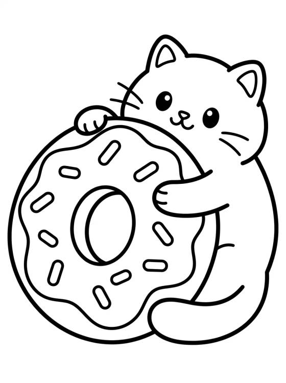 Cakey Cat Hugging a Donut para colorir Desenho de Cakey Cat Hugging a Donut para colorir e imprimir grátis