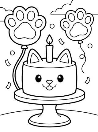 Cakey Cat with Party Balloons para colorir Desenho de Cakey Cat with Party Balloons para colorir e imprimir grátis