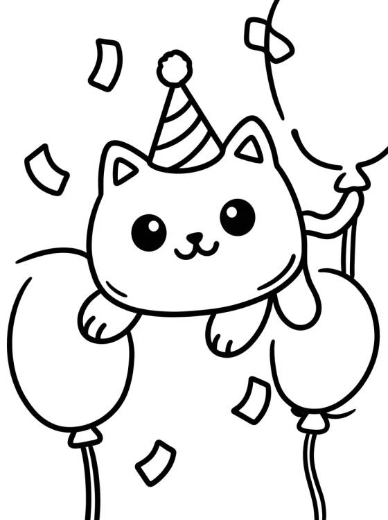 Cakey Cat with Party Balloons para colorir Desenho de Cakey Cat with Party Balloons para colorir e imprimir grátis