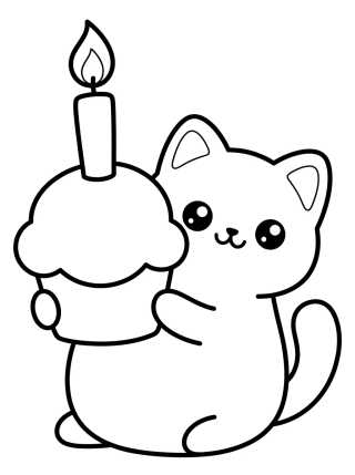 Cakey Cat Celebrating with a Cupcake para colorir Desenho de Cakey Cat Celebrating with a Cupcake para colorir e imprimir grátis