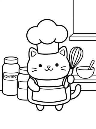 Baker Cakey Cat in the Kitchen para colorir Desenho de Baker Cakey Cat in the Kitchen para colorir e imprimir grátis