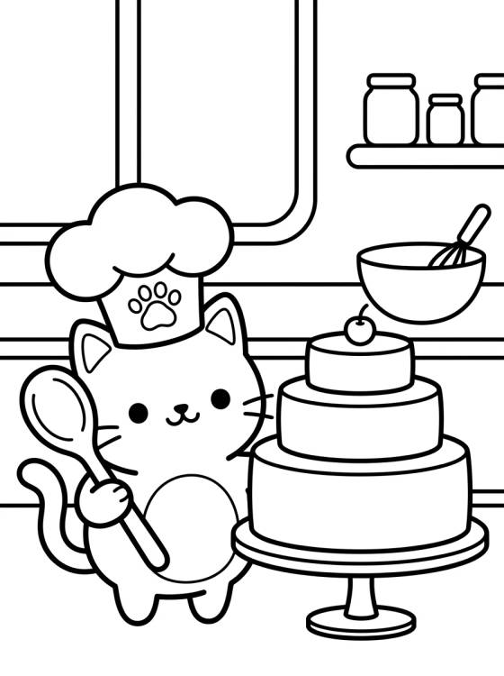 Chef Cakey Cat in the Kitchen para colorir Desenho de Chef Cakey Cat in the Kitchen para colorir e imprimir grátis