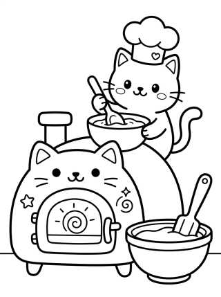 Cakey Cat Chef in the Magic Kitchen para colorir Desenho de Cakey Cat Chef in the Magic Kitchen para colorir e imprimir grátis