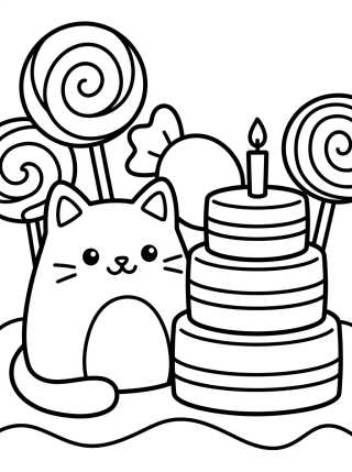 Cakey Cat's Sweet Party para colorir Desenho de Cakey Cat's Sweet Party para colorir e imprimir grátis