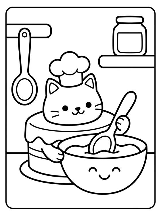 Cakey Cat in the Magical Kitchen para colorir Desenho de Cakey Cat in the Magical Kitchen para colorir e imprimir grátis