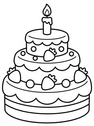 Tiered Birthday Cake with Candle para colorir Desenho de Tiered Birthday Cake with Candle para colorir e imprimir grátis