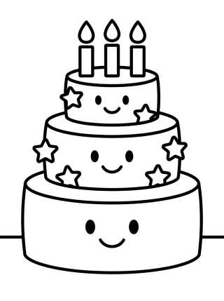 Three-Tiered Birthday Cake para colorir Desenho de Three-Tiered Birthday Cake para colorir e imprimir grátis