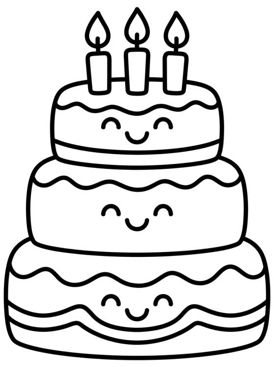 Three-Tier Birthday Cake para colorir Desenho de Three-Tier Birthday Cake para colorir e imprimir grátis