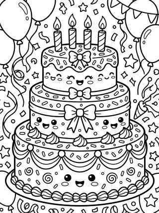 Three-Tier Birthday Cake para colorir Desenho de Three-Tier Birthday Cake para colorir e imprimir grátis