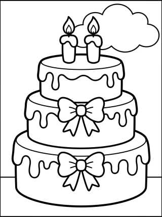 Festive Birthday Cake para colorir Desenho de Festive Birthday Cake para colorir e imprimir grátis