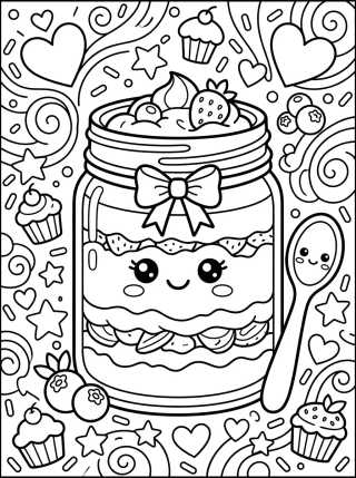 Kawaii Cake in a Jar para colorir Desenho de Kawaii Cake in a Jar para colorir e imprimir grátis