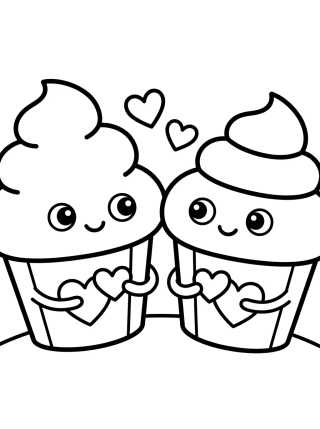 Cupcake Couple in Love para colorir Desenho de Cupcake Couple in Love para colorir e imprimir grátis