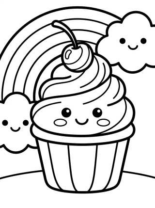 Rainbow Cupcake para colorir Desenho de Rainbow Cupcake para colorir e imprimir grátis