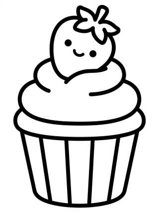 Cute Strawberry Cupcake para colorir Desenho de Cute Strawberry Cupcake para colorir e imprimir grátis