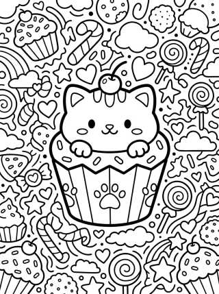 Sweet Kitty Cupcake para colorir Desenho de Sweet Kitty Cupcake para colorir e imprimir grátis