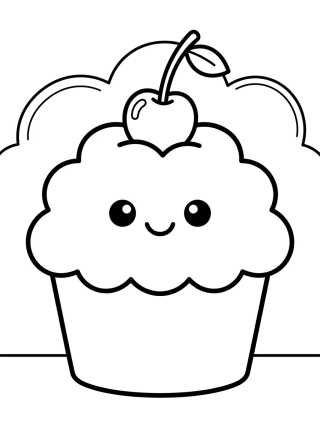 Kawaii Cupcake with a Cherry para colorir Desenho de Kawaii Cupcake with a Cherry para colorir e imprimir grátis