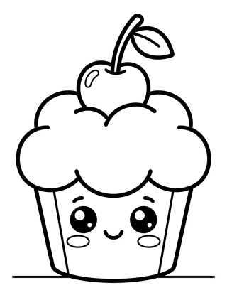 Kawaii Cupcake with Cherry para colorir Desenho de Kawaii Cupcake with Cherry para colorir e imprimir grátis