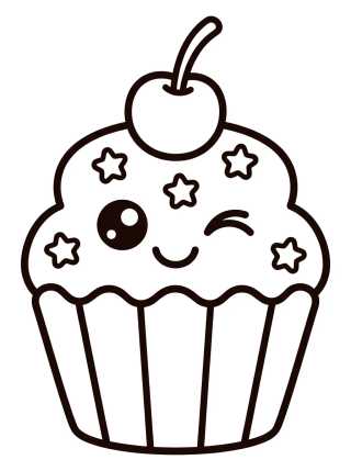 Kawaii Cupcake with Cherry para colorir Desenho de Kawaii Cupcake with Cherry para colorir e imprimir grátis