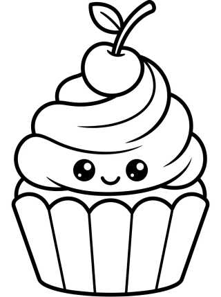 Kawaii Cupcake with Cherry para colorir Desenho de Kawaii Cupcake with Cherry para colorir e imprimir grátis