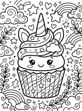 Magical Unicorn Cupcake para colorir Desenho de Magical Unicorn Cupcake para colorir e imprimir grátis