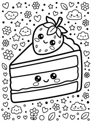 Happy Strawberry Cake Slice para colorir Desenho de Happy Strawberry Cake Slice para colorir e imprimir grátis
