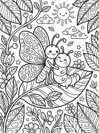 Butterfly and Caterpillar Best Friends para colorir Desenho de Butterfly and Caterpillar Best Friends para colorir e imprimir grátis