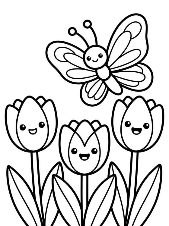 Butterfly and Her Flower Friends para colorir Desenho de Butterfly and Her Flower Friends para colorir e imprimir grátis