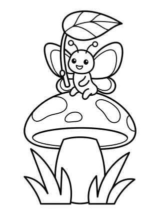 Happy Butterfly on a Mushroom para colorir Desenho de Happy Butterfly on a Mushroom para colorir e imprimir grátis